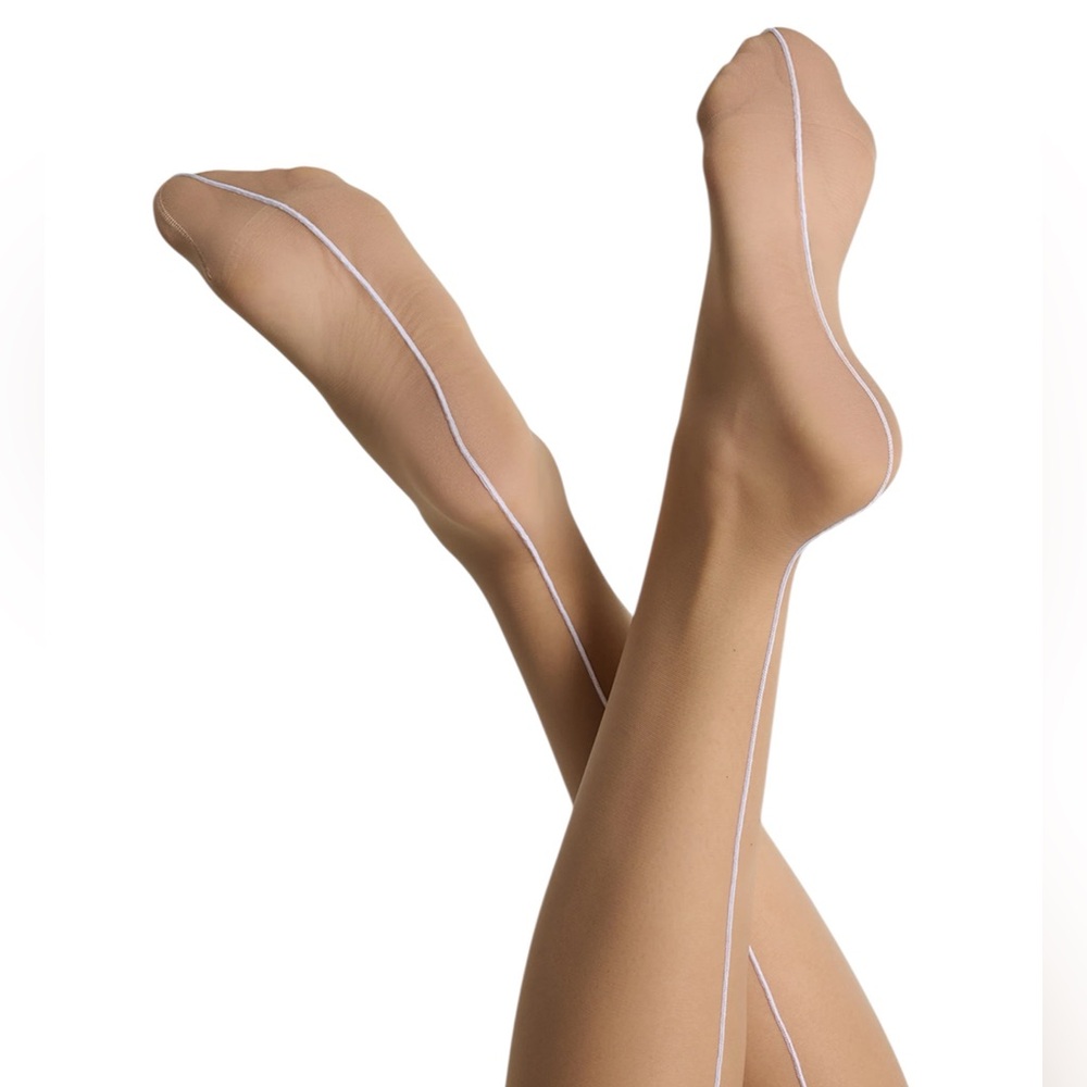 PRIMA DONNA Vintage Panty Hose Back Seam White Bow Pearl Appliqué New Sealed